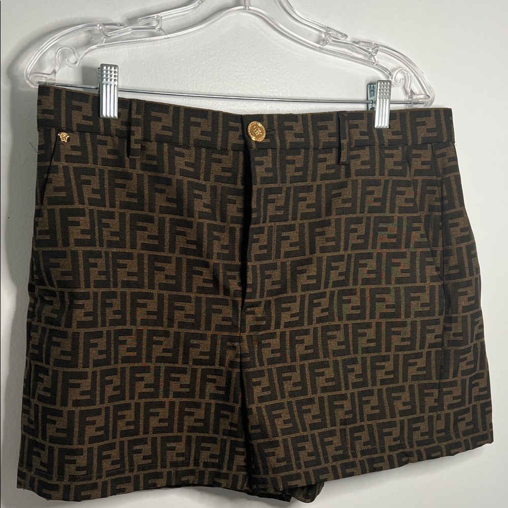 Fendi High Waist Monogram Brown Shorts